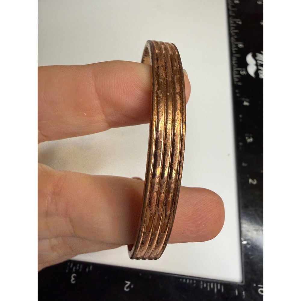 Handmade Hammered Copper Cuff Bracelet Rustic Grooved Metal Bangle